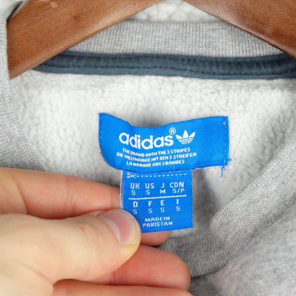 Adidas Trefoil Sweater Womens Small Gray Blue Striped Pullover Crew Sweatshirt - Picture 9 of 10